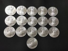 Sixteen 2013 American Silver Eagle 1 oz Coins