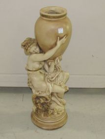 Pottery Painted Bust of Lady and Vase
