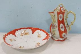 Hand Painted Porcelain Pitcher and Tray