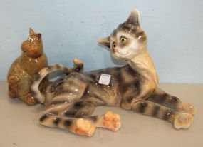 Glazed Ceramic Hand Painted Cat and Glazed Pottery Cat