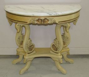 Rose Carved Painted Marble Top Demi Lune Console