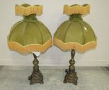 Pair Vintage Brass Cherub Table Lamps