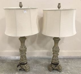 Pair of Resin Ornate Column Style Table Lamps