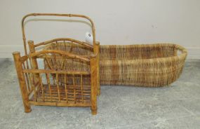 Large Woven Handled Basket and Bamboo Magazine Holder