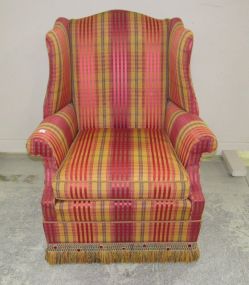 Striped Upholstered Wing Back Chair