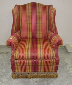 Striped Upholstered Wing Back Chair