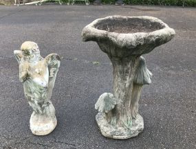 Concrete Bird Bath Pedestal and Concrete Angel