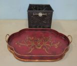 Raz Decor Handled Tray and Tin Decor Bucket