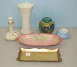 Oriental Planter, Lenox Vase, Tray, German Hand Painted Dish and Trinket Jar