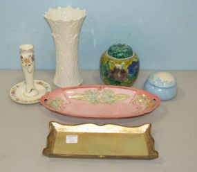Oriental Planter, Lenox Vase, Tray, German Hand Painted Dish and Trinket Jar
