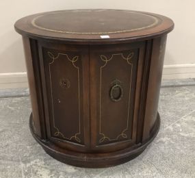 Vintage Round Leather Top Lamp Table