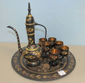 India Brass Painted Tea Set