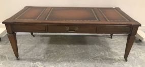 Vintage Leather Panel Top Coffee Table