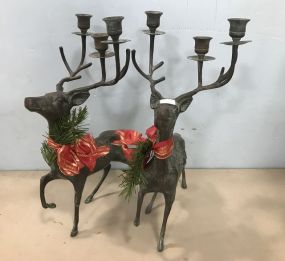 Pair of Cast Metal Reindeer Candle Holders