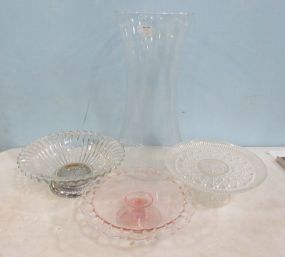 Three Glass Compotes and Large Glass Vase