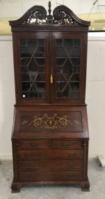 Regency Style Inlaid Bookcase Secretary