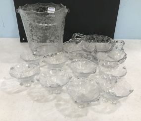 Cambridge Rosepoint Ice Bucket, Divided Dish, and Salt Dishes
