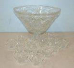 Pressed Glass Punch Bowl and Cups