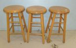 Three Oak Round Top Stools