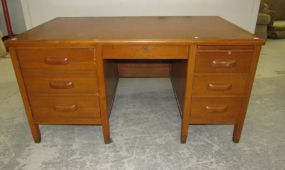 Large Vintage Oak Finish Executive Desk