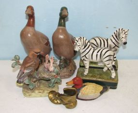 Pair of Ceramic Ducks, Jasco Duck, Zebra, and Bird