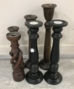 Six Wood Decorative Candle Holders