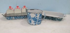 Painted Enamel Cooking Pans and Log Cabin Syrup Tins
