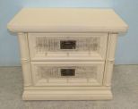 Rattan and Wood Two Drawer Nightstand