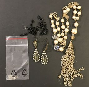 Two Pair of Earrings, Faux Pearl Necklace, and .925 Chain