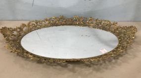 Large Gold Metal Filligree Mirror Tray
