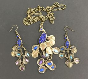 Vintage Style Peacock Necklace and Earrings