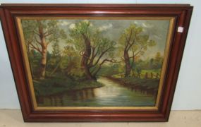 Framed Antique Oil Painting of Landscape
