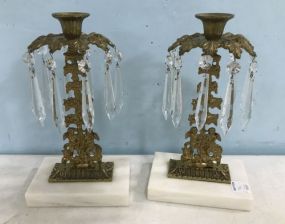Pair of Vintage Brass Waterfall Prism Candle Holders