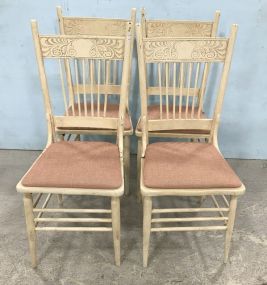 Four White Vintage Oak Side Chairs