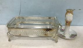 Silver Plate Casserole Dish and Limoge Bud Vase