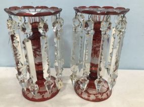 Pair of Antique Bohemian Cranberry Glass Lusters