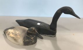 Early Primitive Carved Wood Goose and Duck
