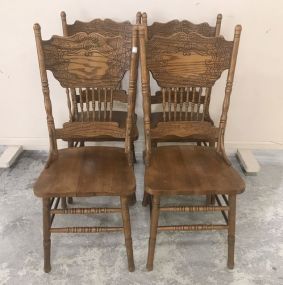 Four Oak Pressed Back Dining Chairs