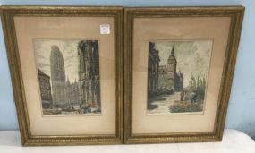 Pair of European City Scene Prints