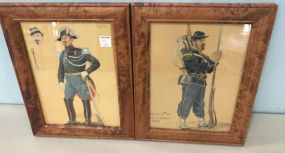 Pair of Antique French Military Watercolors