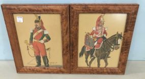 Pair of Antique French Military Watercolors