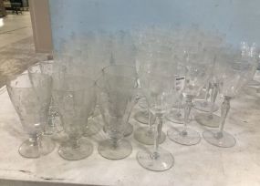 Large Collection of Wheat Etched Stemware