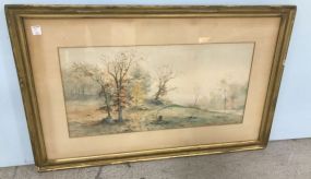 Vintage Watercolor Print of Landscape