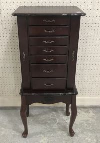 Modern Cherry Queen Anne Style Jewelry Cabinet