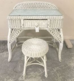 White Painted Wicker Vanity Set