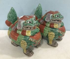 Chinese Hand Painted Foo Dog Potpourri Jars