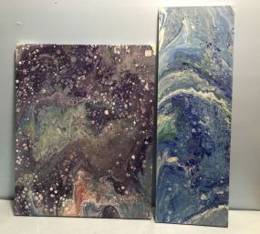 Two Drip Paint Abstract Art Canvases