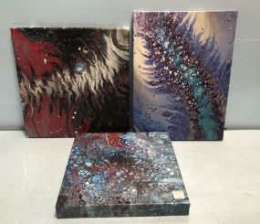 Three Drip Paint Abstract Art Canvases