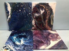 Four Drip Paint Abstract Art Canvases