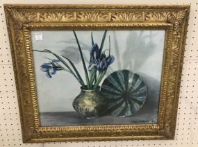 Vintage Still Life Painting of Vase and Bowl by C. Stewart